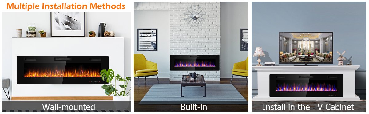 60 Inch Ultra Slim Electric Fireplace with Dual Heat Settings
