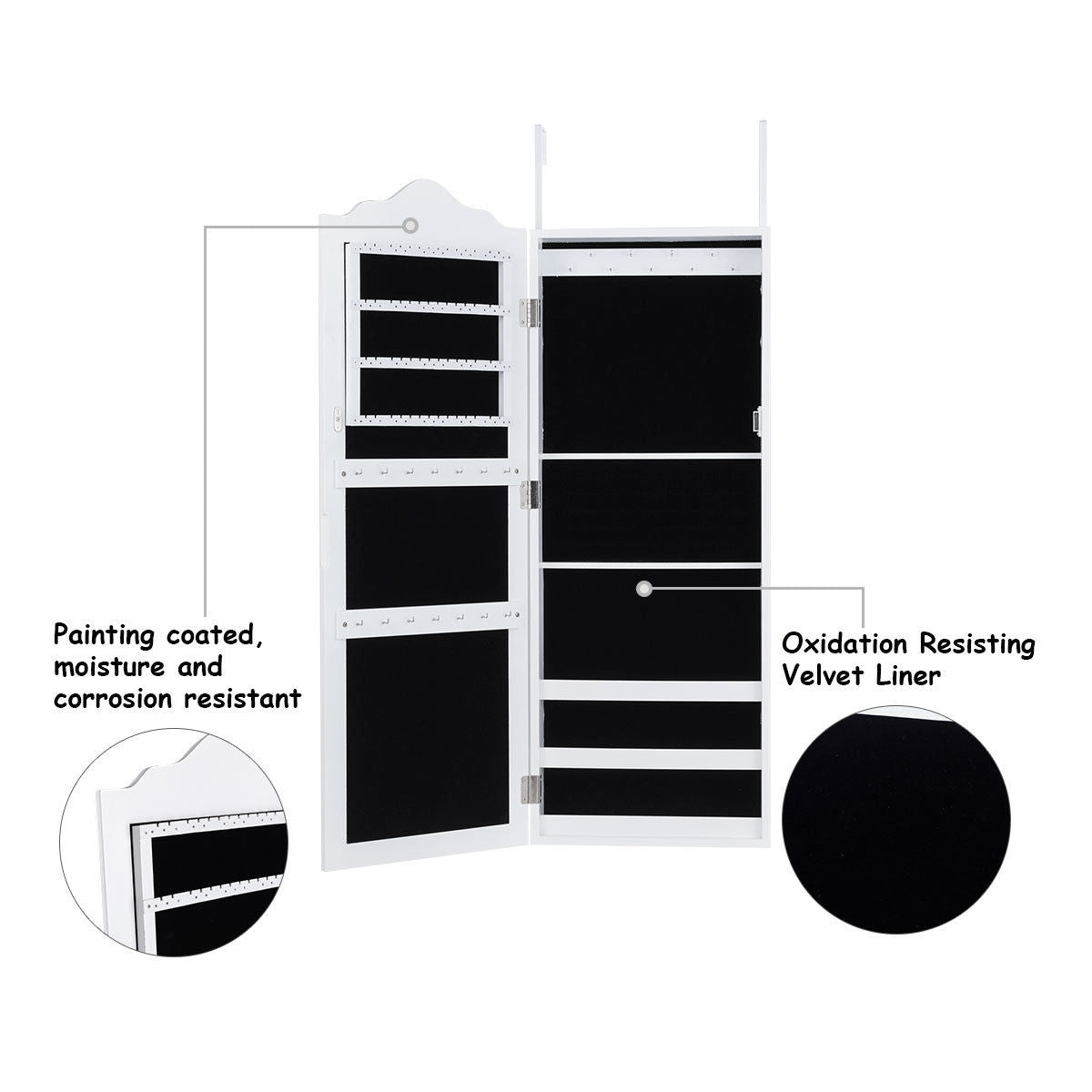 Wall Mounted Jewelry Armoire with Full Length Mirror and Storage Shelves