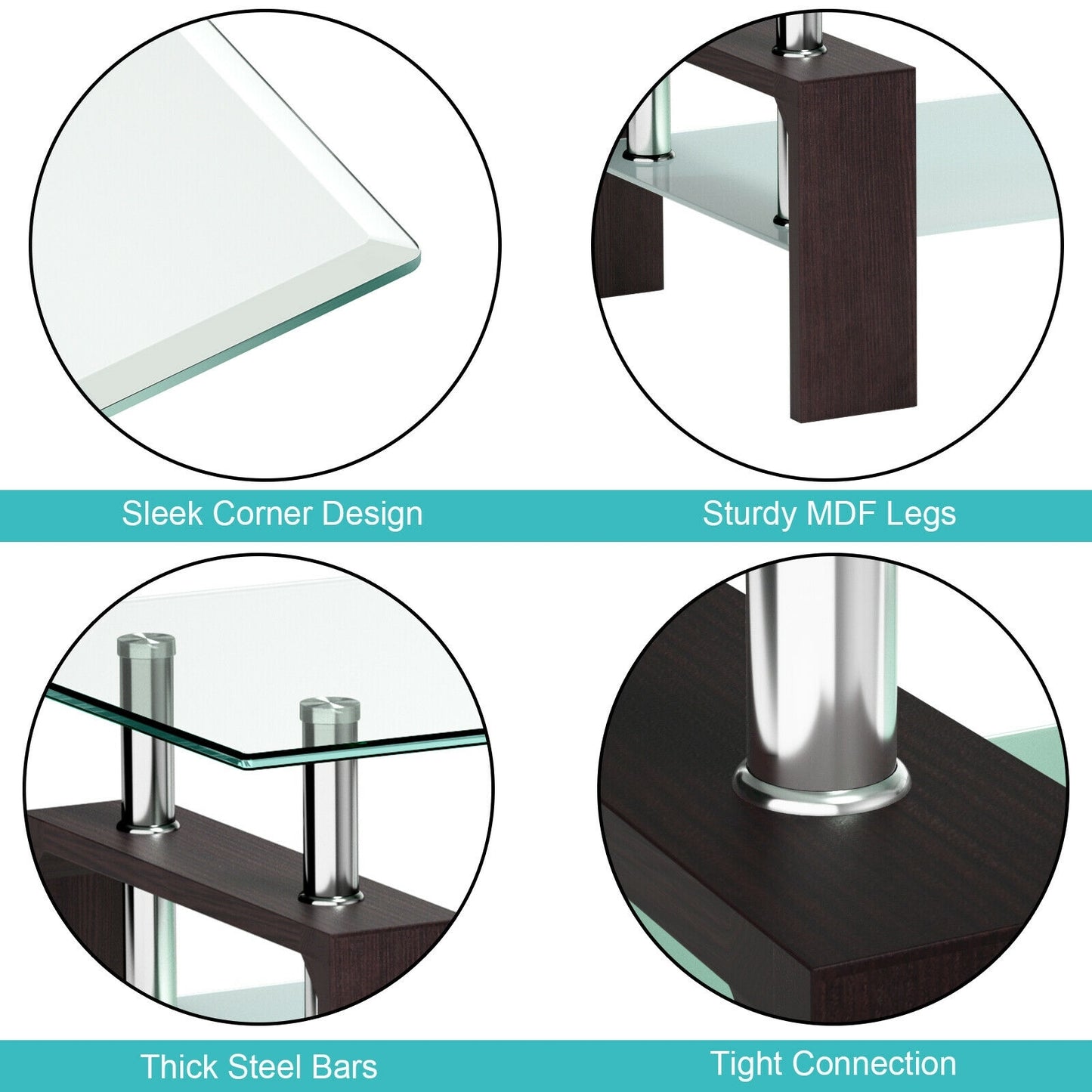 Modern Glass Coffee Table with Lower Shelf and Rectangular Design - Brown