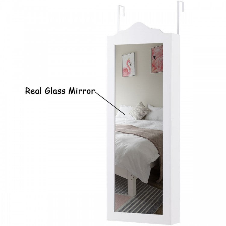 Wall Mounted Jewelry Armoire with Full Length Mirror and Storage Shelves