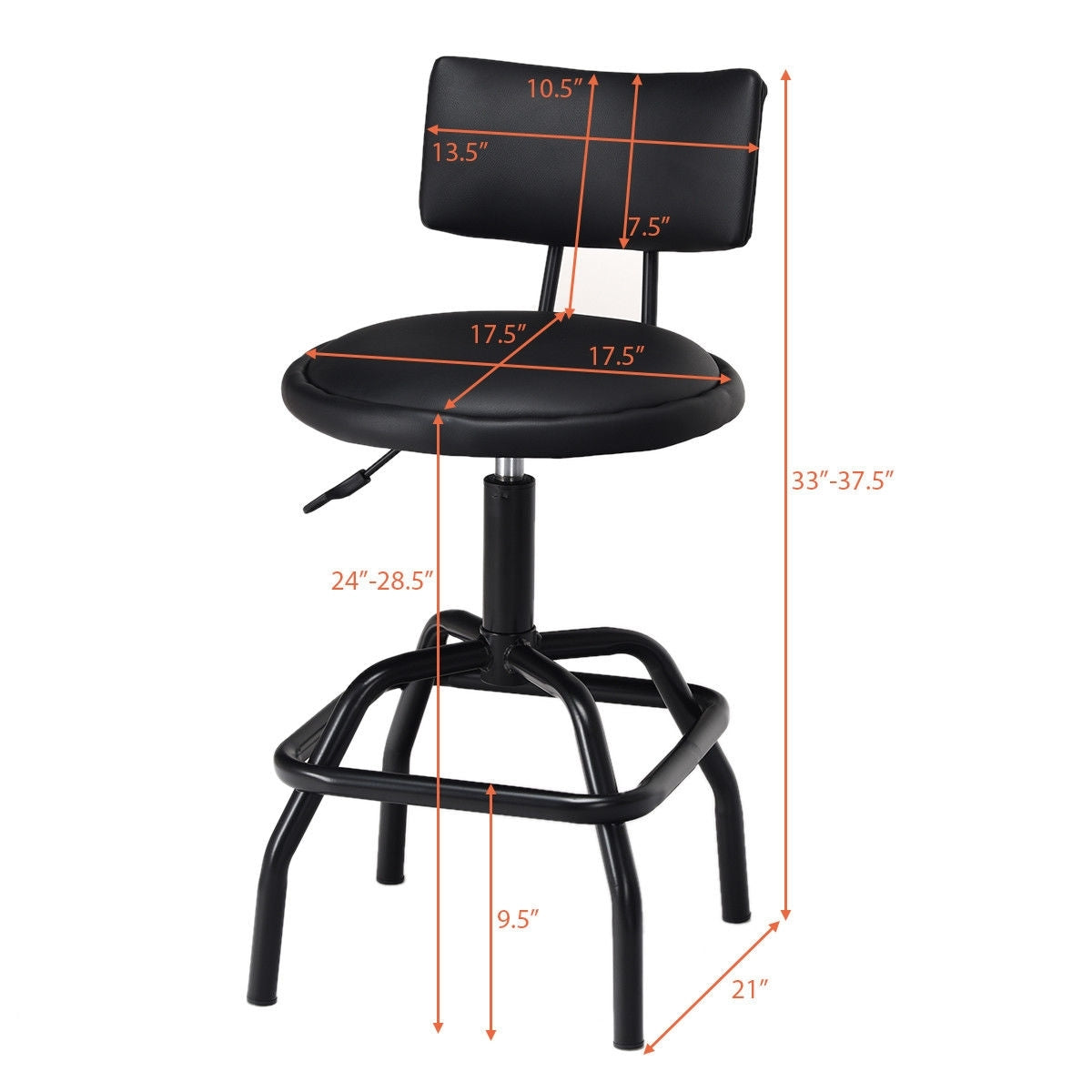 Adjustable Height Swivel Bar Stool with Vintage Style PU Leather Upholstery