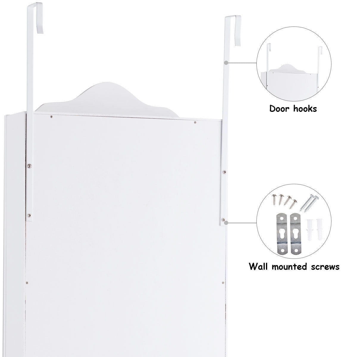 Wall Mounted Jewelry Armoire with Full Length Mirror and Storage Shelves