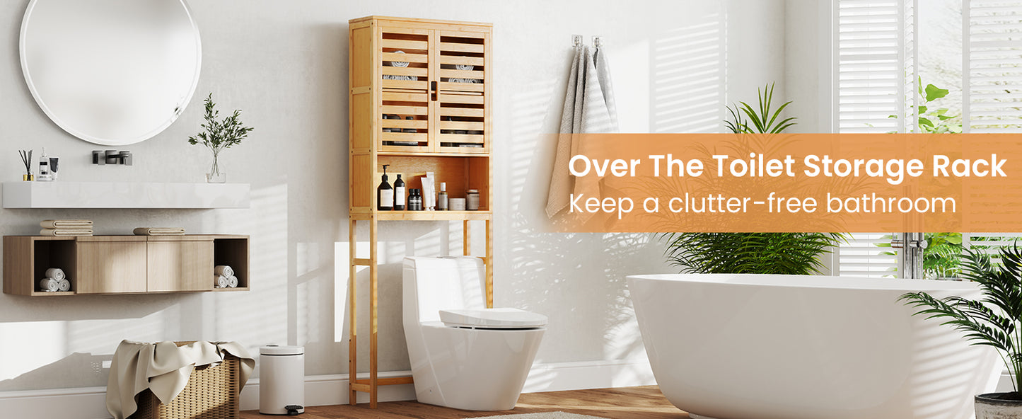 Natural Bamboo Over-The-Toilet Storage Cabinet with Adjustable Shelf