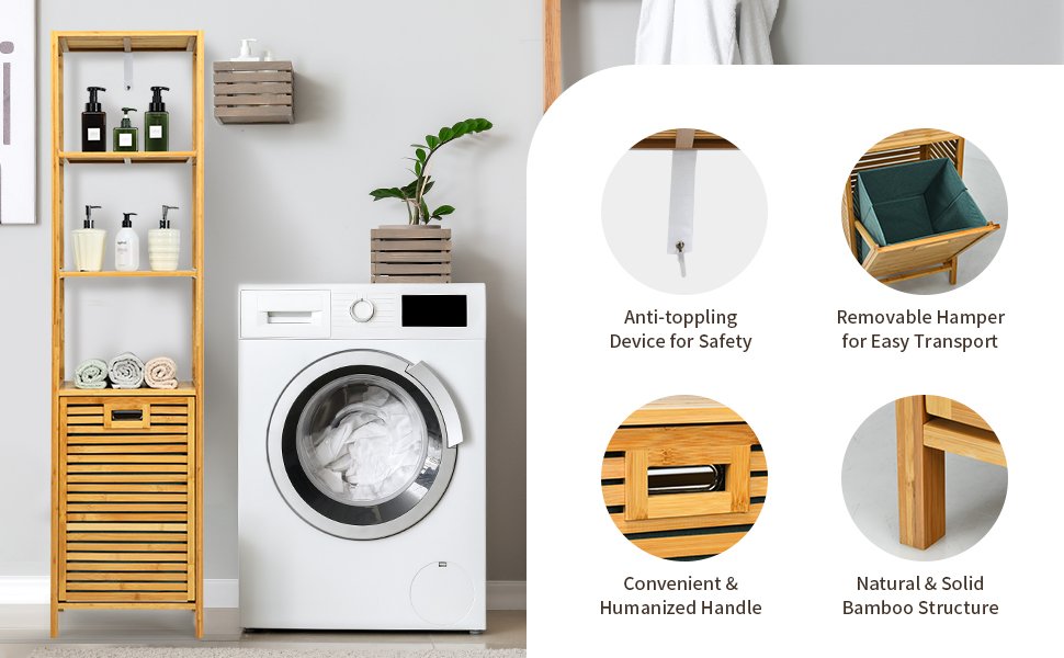 Bamboo 2-in-1 Tilt Out Laundry Hamper with 3 Tier Storage Shelf