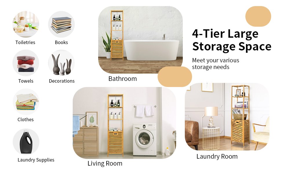 Bamboo 2-in-1 Tilt Out Laundry Hamper with 3 Tier Storage Shelf