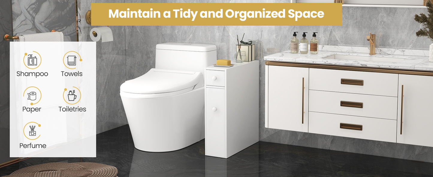 Slim White Bathroom Storage Cabinet with Slide Out Drawers