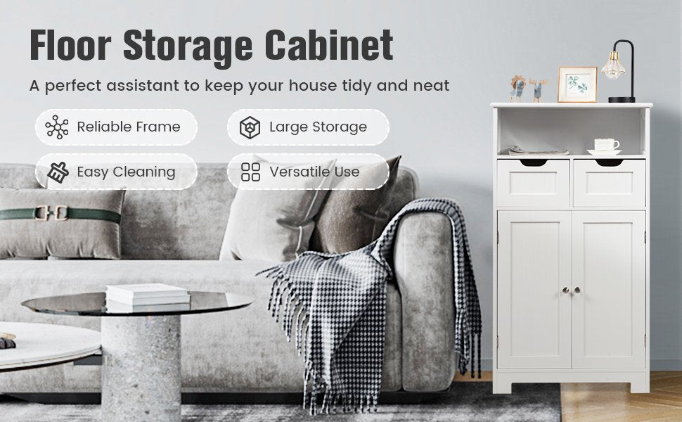 Adjustable Storage Bathroom Side Cabinet with Magnetic Doors