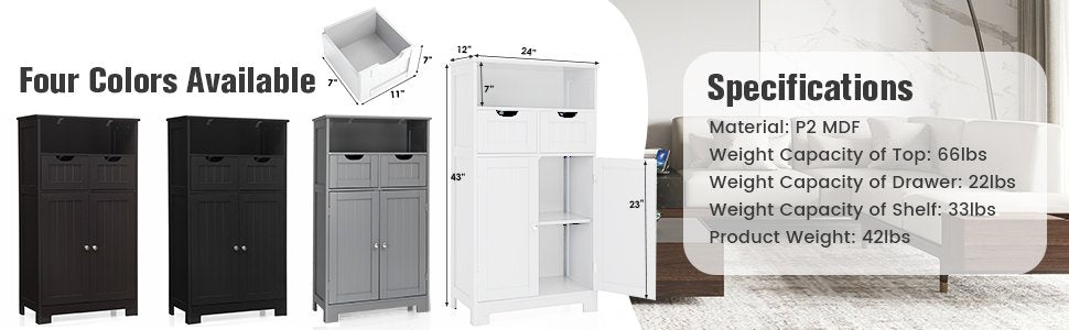 Adjustable Storage Bathroom Side Cabinet with Magnetic Doors