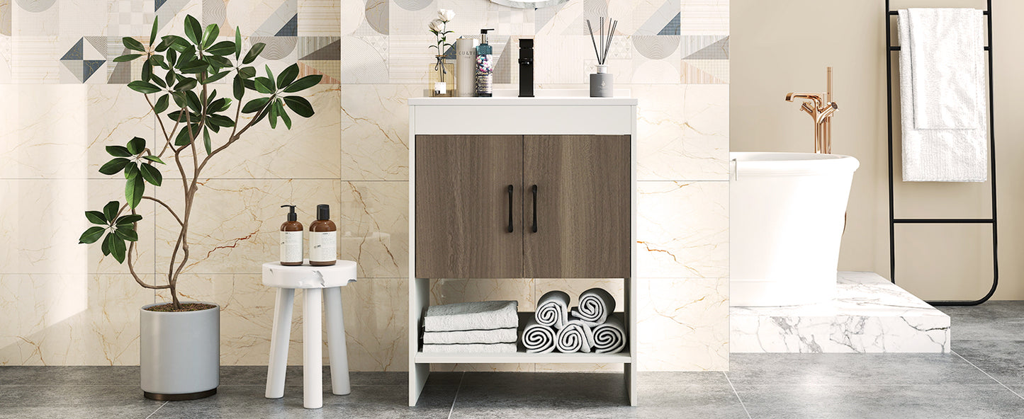 25" Modern Bathroom Vanity Sink Combo with Cabinet & Open Storage Shelf