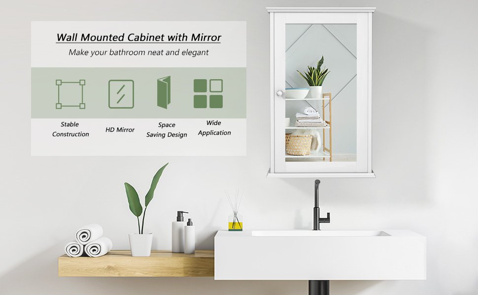 Wall-Mounted Bathroom Cabinet with Mirror and Adjustable Shelf