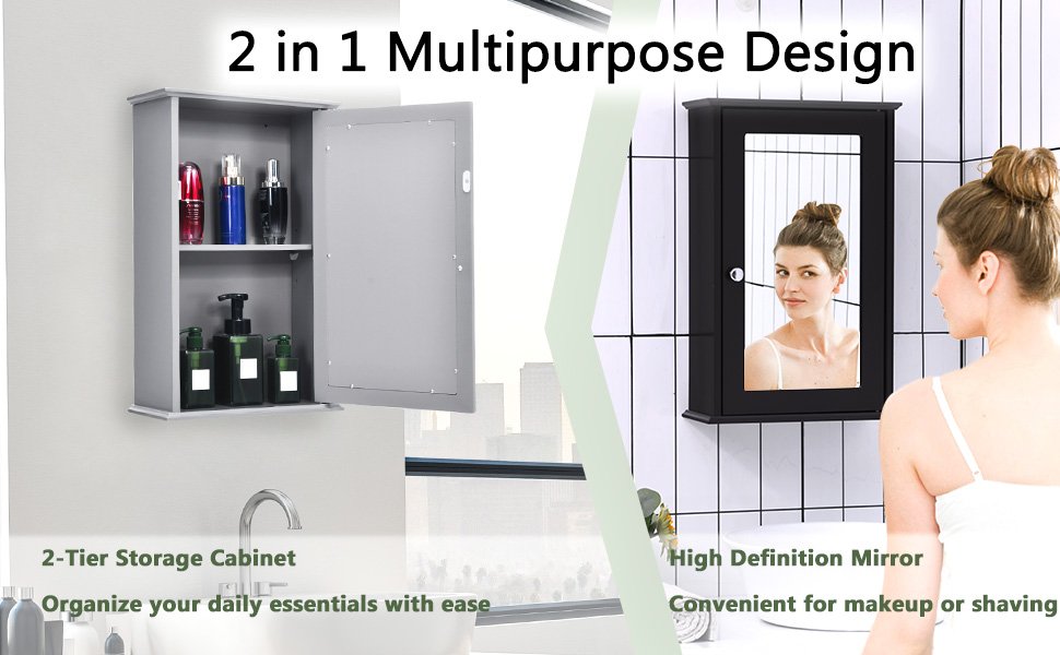 Wall-Mounted Bathroom Cabinet with Mirror and Adjustable Shelf