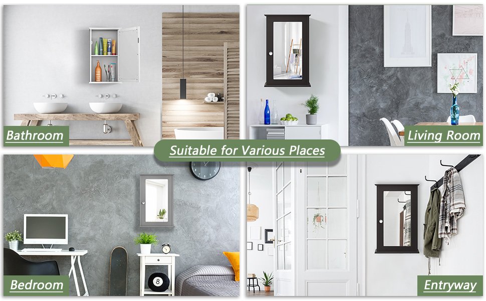 Wall-Mounted Bathroom Cabinet with Mirror and Adjustable Shelf