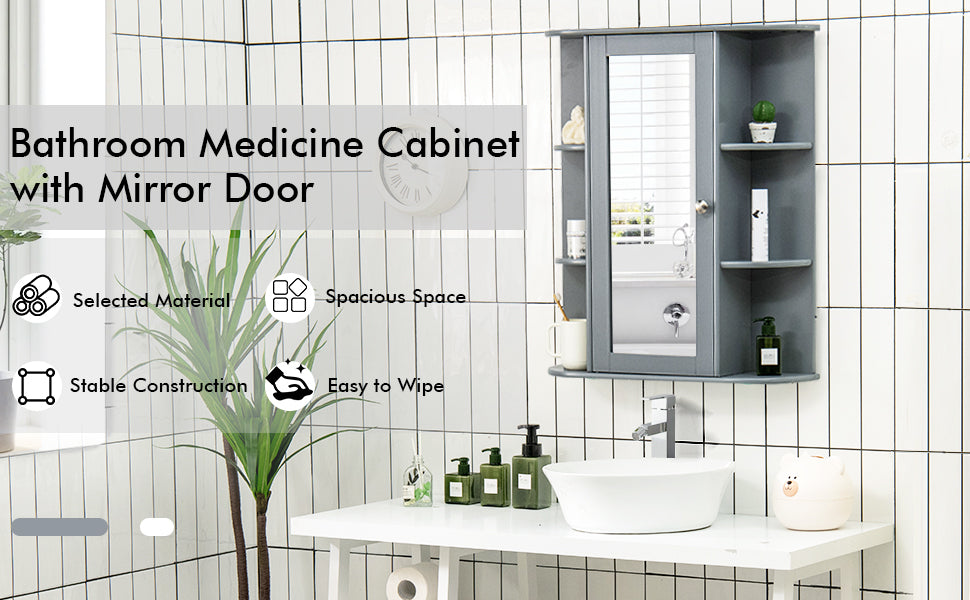 Stylish Wall-Mounted Medicine Cabinet with Mirror & Shelves