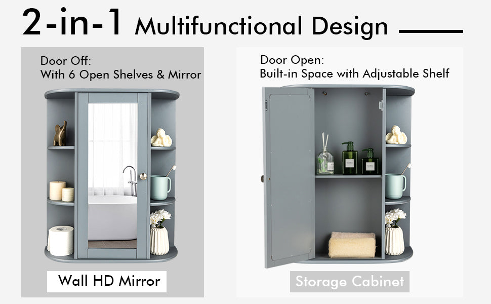 Stylish Wall-Mounted Medicine Cabinet with Mirror & Shelves