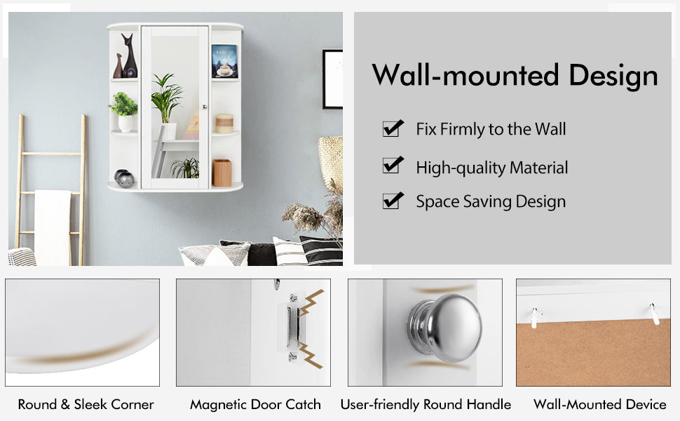 Stylish Wall-Mounted Medicine Cabinet with Mirror & Shelves