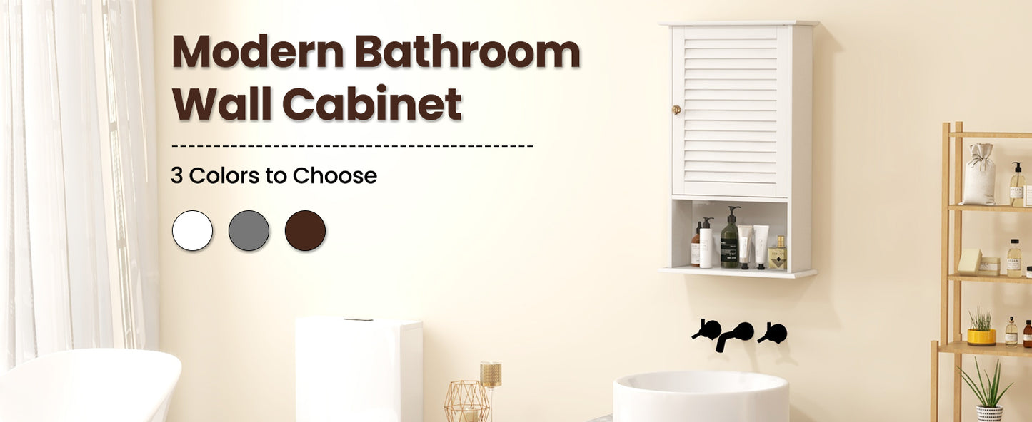 Modern Wall-Mounted Bathroom Storage Cabinet with Louver Door