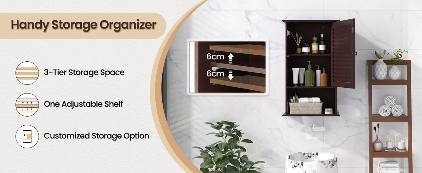 Modern Wall-Mounted Bathroom Storage Cabinet with Louver Door