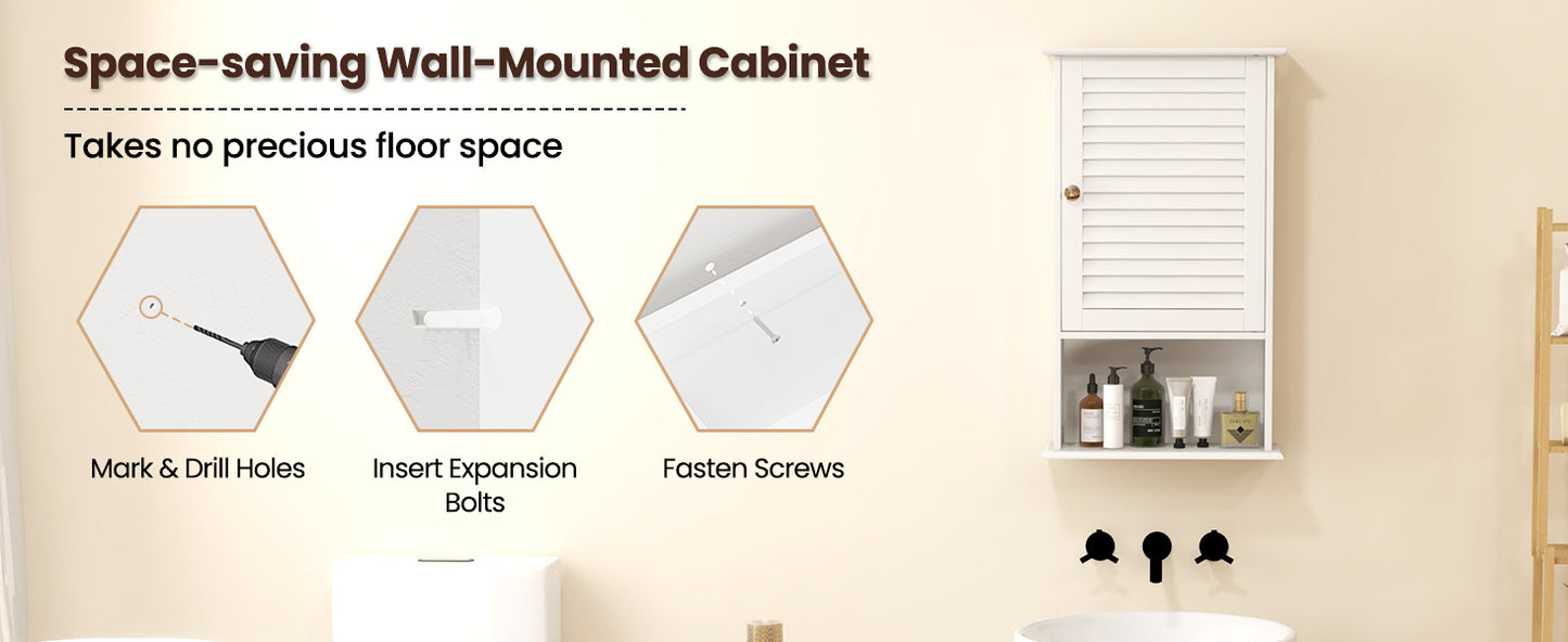Modern Wall-Mounted Bathroom Storage Cabinet with Louver Door
