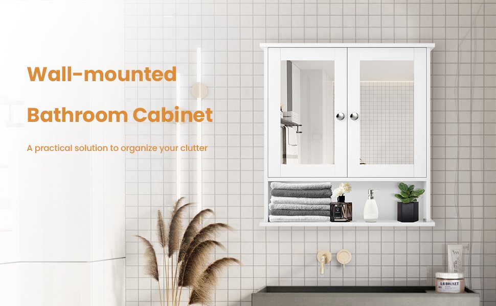 Space Saving Wall Cabinet with Mirror and Adjustable Shelves