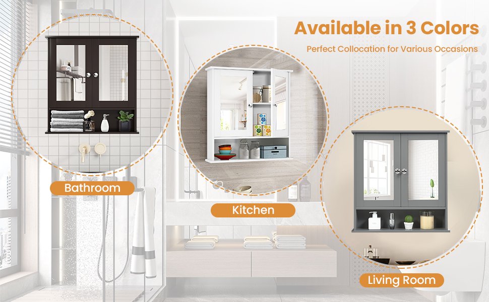 Space Saving Wall Cabinet with Mirror and Adjustable Shelves