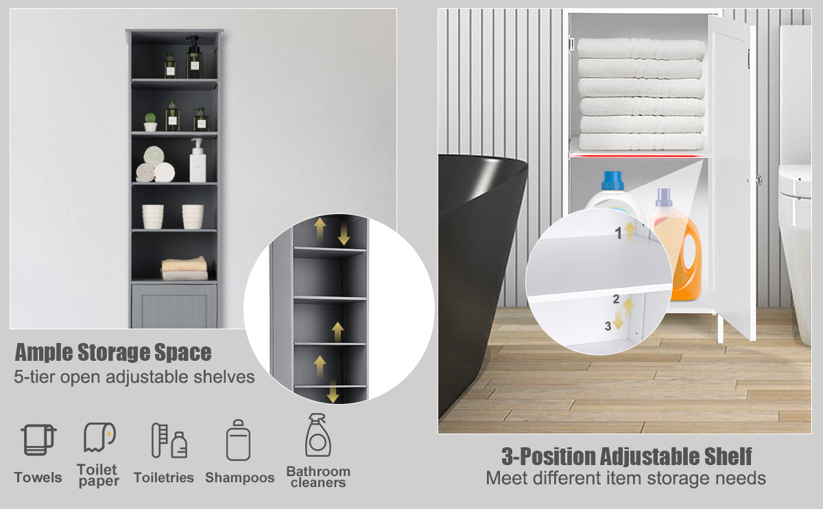 72 Inch Freestanding Tall Storage Cabinet with Adjustable Shelves & Cupboard