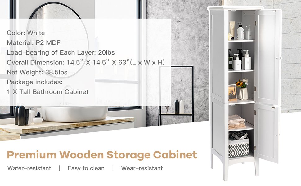 Multi Functional Freestanding Storage Cabinet for Bathroom, Kitchen, and Living Room