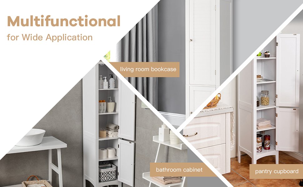 Multi Functional Freestanding Storage Cabinet for Bathroom, Kitchen, and Living Room