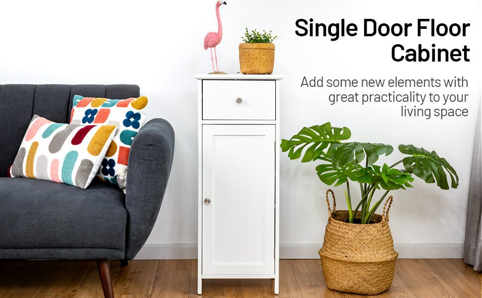 Compact Wooden Bathroom Storage Cabinet with Adjustable Shelf & Drawer