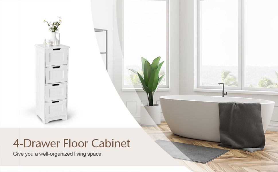 Compact 4 Drawer Freestanding Storage Cabinet with Versatile Organizer