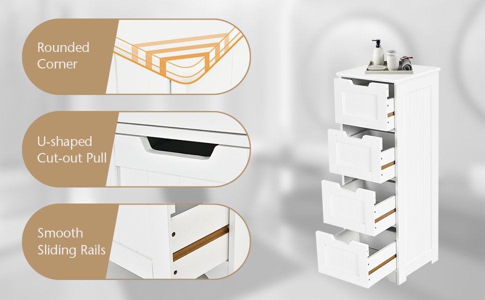 Compact 4 Drawer Freestanding Storage Cabinet with Versatile Organizer