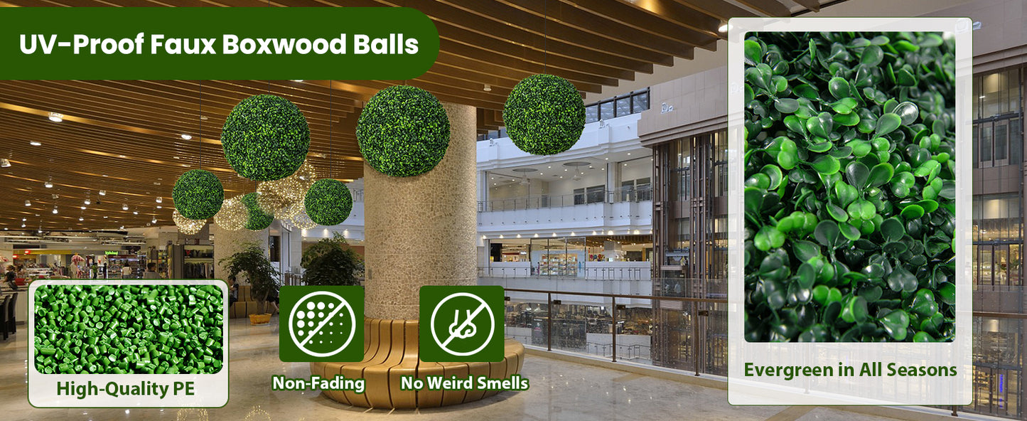 Set of 2 Realistic Artificial Boxwood Topiary Balls for Indoor & Outdoor Decoration