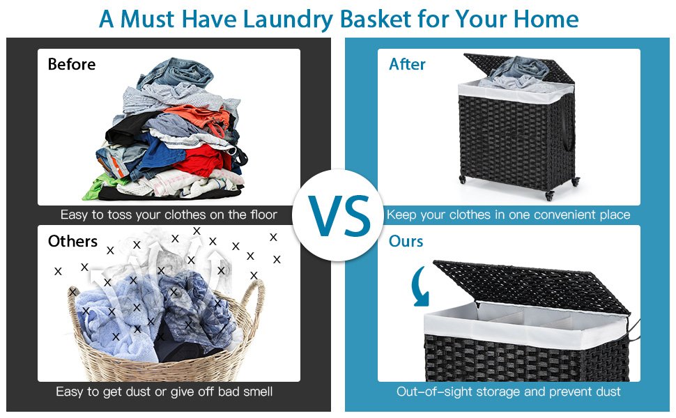125L Multifunctional Laundry Hamper with Wheels & Detachable Liner Bags