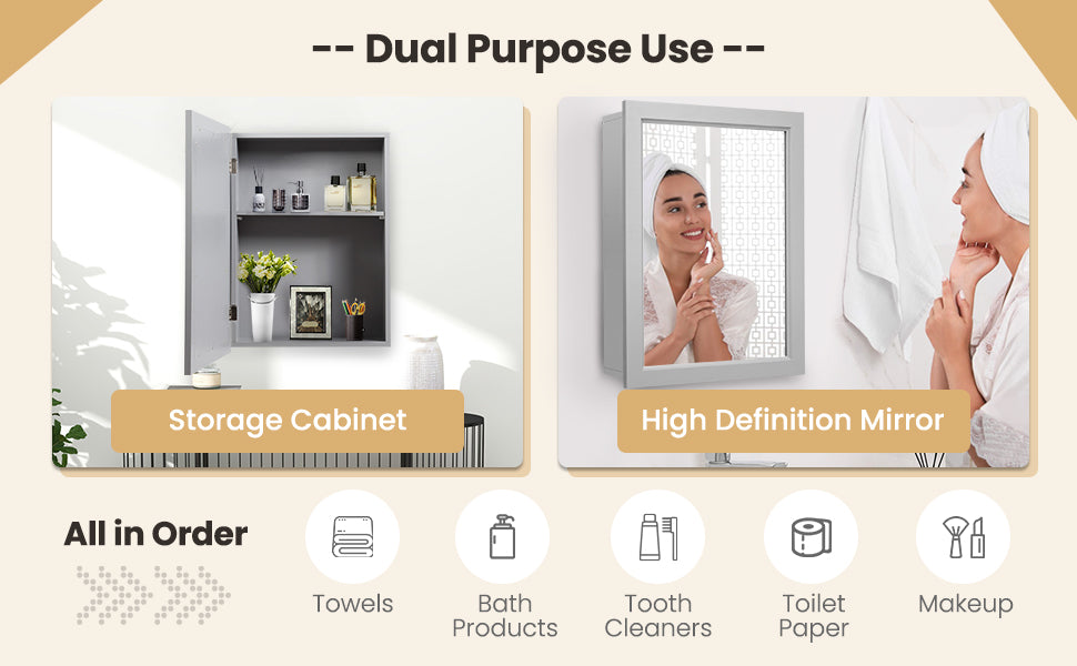 Modern Wall-Mounted Medicine Cabinet with Mirror and Adjustable Shelf