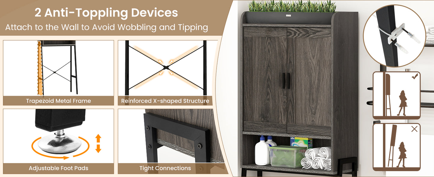 Freestanding Bathroom Cabinet with Double Doors and Adjustable Storage