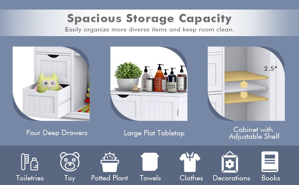 4 Drawer Wooden Standing Storage Cabinet