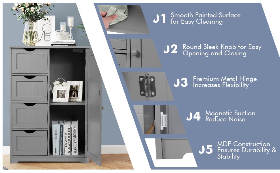 4 Drawer Wooden Standing Storage Cabinet
