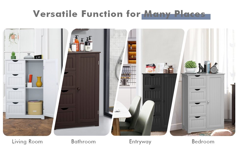 4 Drawer Wooden Standing Storage Cabinet