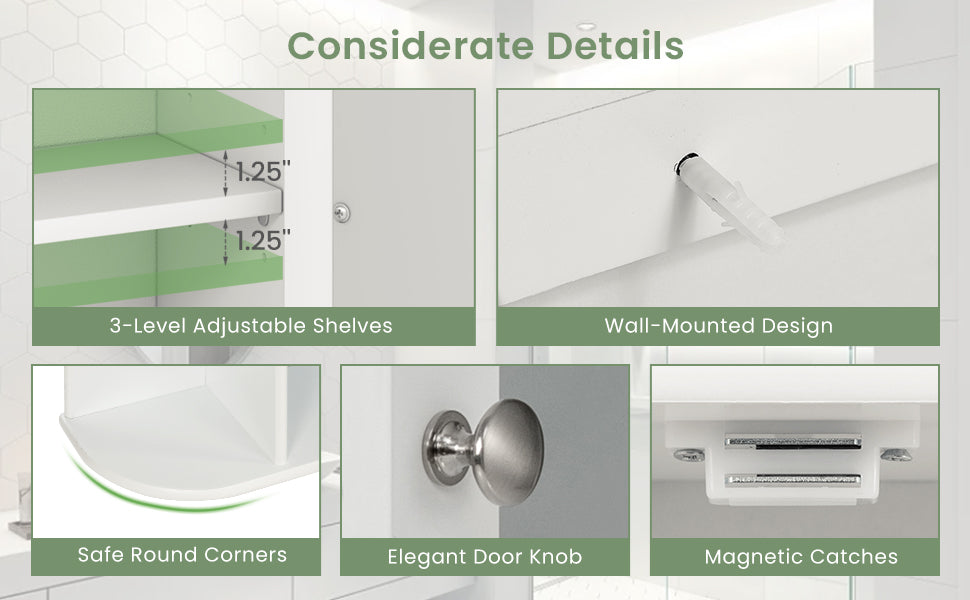 Wall-Mounted Bathroom Cabinet with Mirror, Adjustable Shelves & Ample Storage