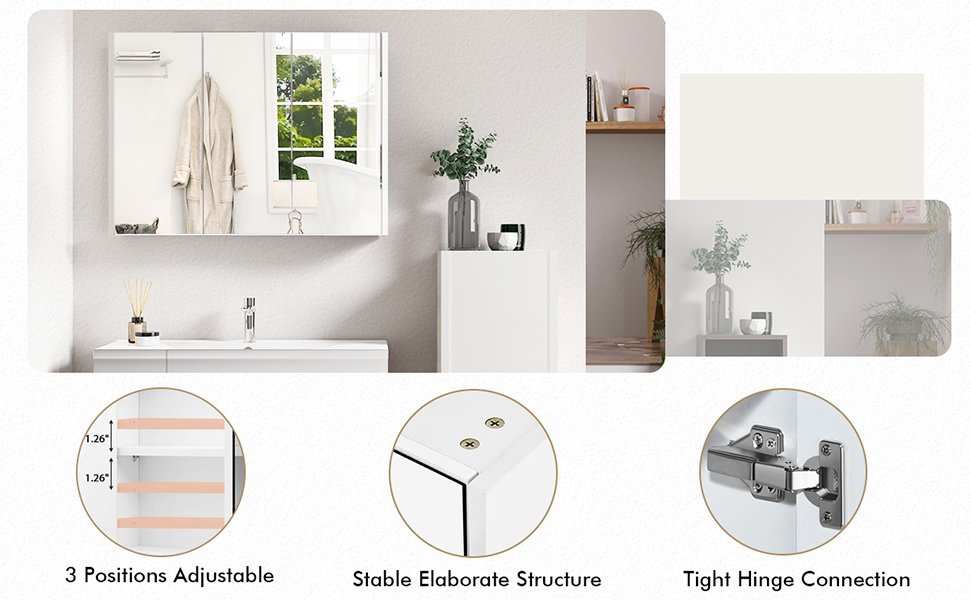 3 Door Wall-Mounted Medicine Cabinet with Adjustable Shelves