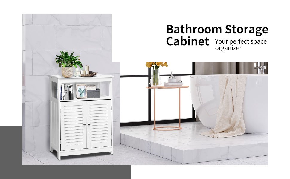 Wooden Freestanding Bathroom Cabinet with Double Shutter Doors for Storage