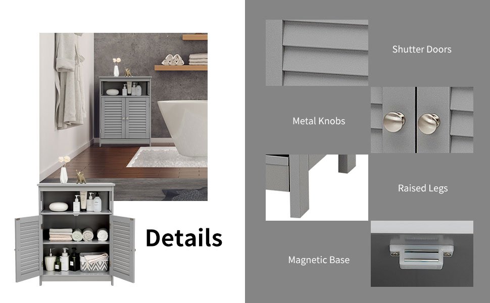 Wooden Freestanding Bathroom Cabinet with Double Shutter Doors for Storage
