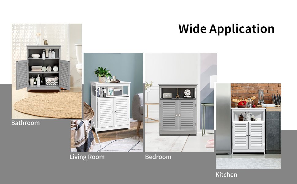 Wooden Freestanding Bathroom Cabinet with Double Shutter Doors for Storage