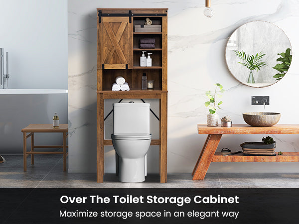 Rustic Bathroom Storage Cabinet with Sliding Barn Door & Adjustable Shelves