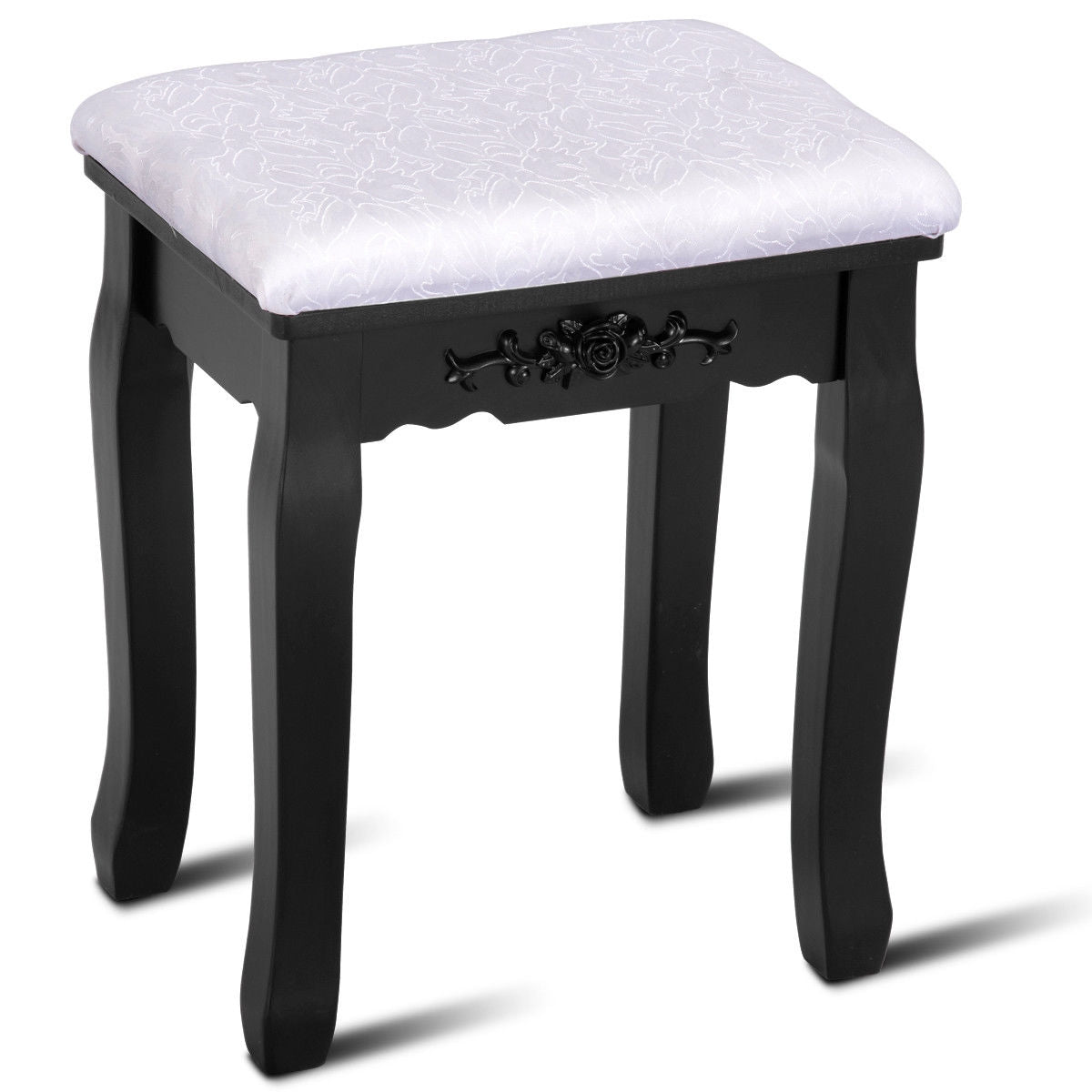 Elegant Vanity Table with Mirror, 3 Storage Drawers, and Matching Stool – Black