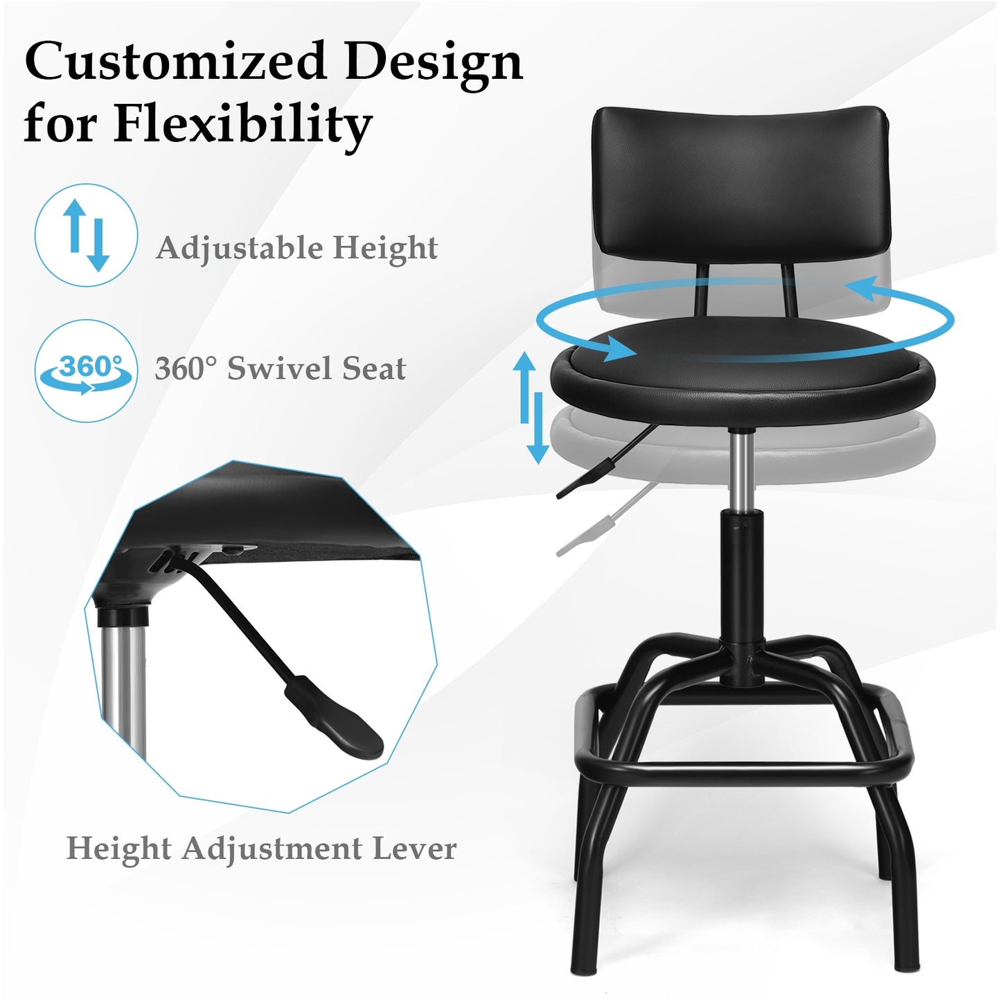 Adjustable Height Swivel Bar Stool with Vintage Style PU Leather Upholstery