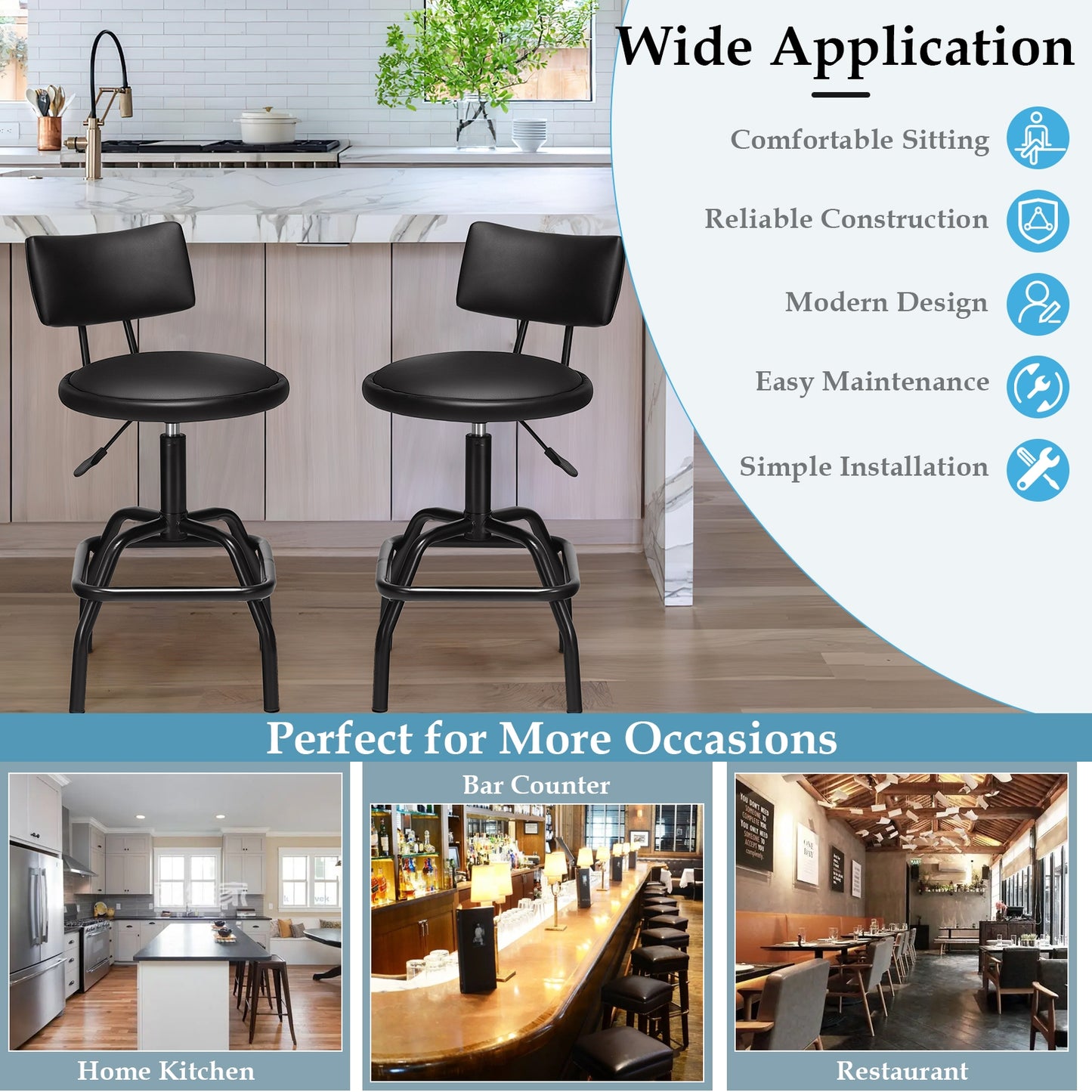Adjustable Height Swivel Bar Stool with Vintage Style PU Leather Upholstery