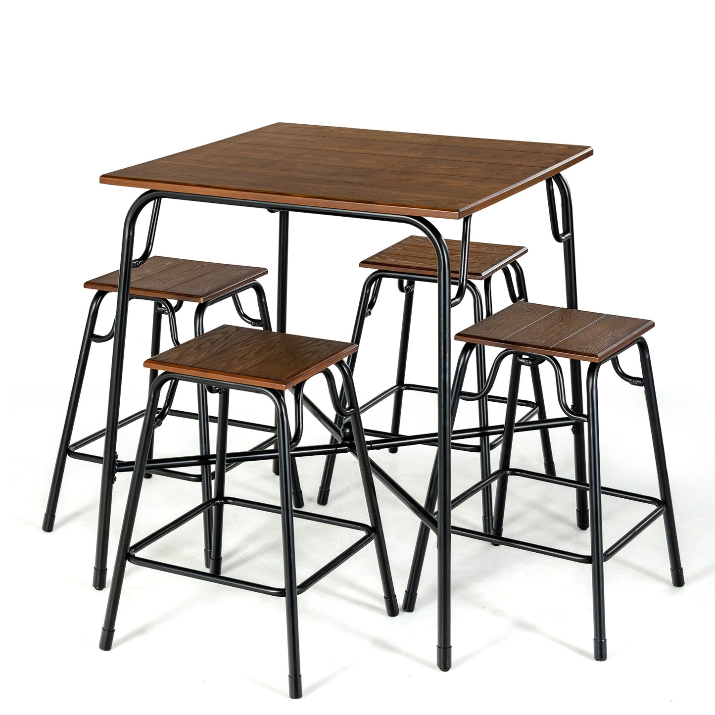 5 Piece Counter Height Bar Table Set with 4 Backless Stools for Kitchen and Dining