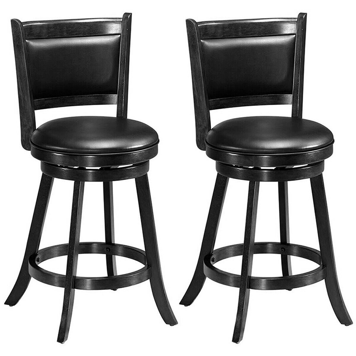 24 Inch Swivel Counter Stools with Upholstered Seats, Set of 2 - Black