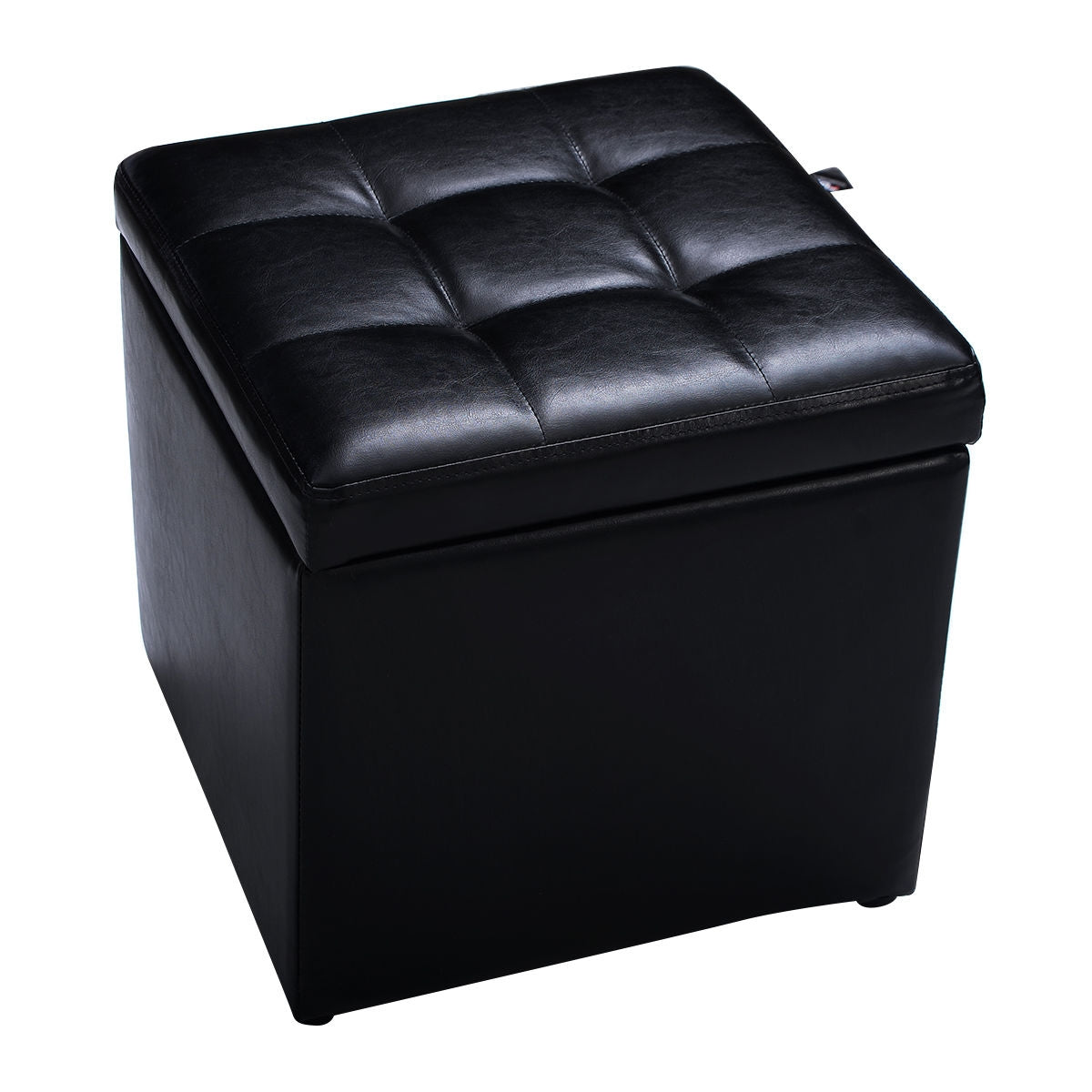 Compact Storage Pouffe Ottoman with Hinged Cover – Black