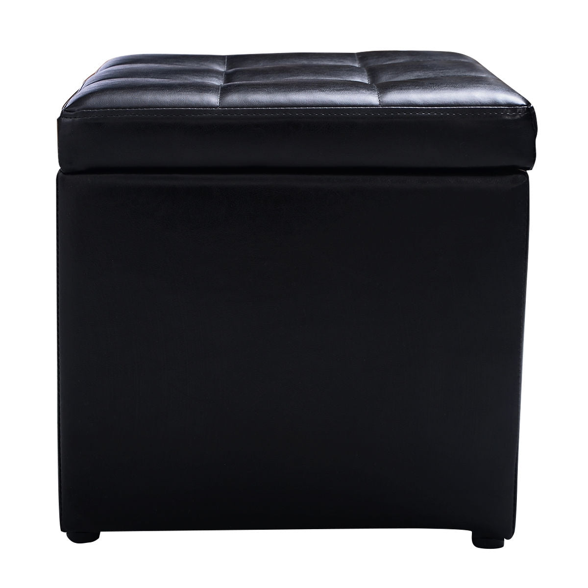 Compact Storage Pouffe Ottoman with Hinged Cover – Black